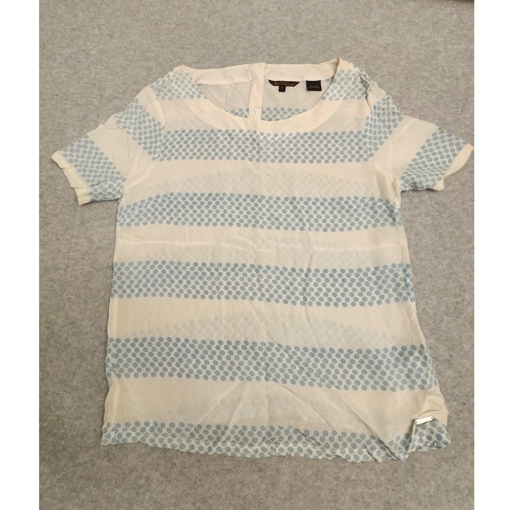 Ben‎ Sherman Shirt Womens Small Blue Polka Dot Silk Short Sleeve Lightweight Top